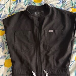 Figs Black Medical Scrub Jumpsuit with Chest Pockets